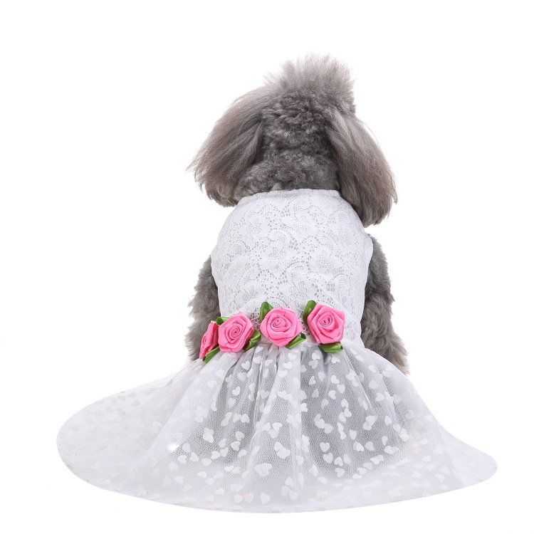 Pet Formal Dress  Dog Wedding Dress Lace Tulle Gown with Rose Accents